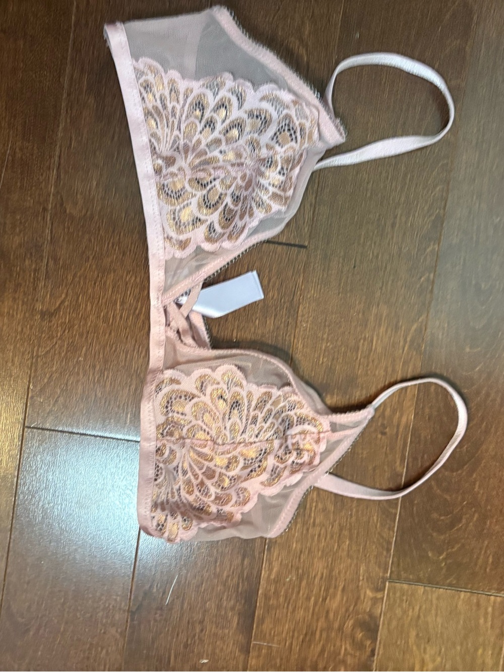 Savage X Fenty Sheer Lace Bralette in Blush Pink and Gold
